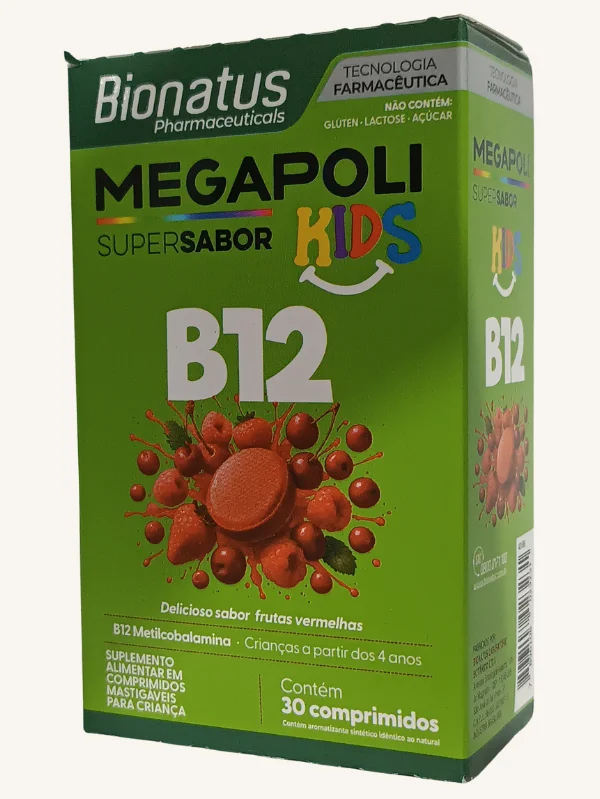 MEGAPOLI KIDS B12 MASTIG. FRUTAS VERMELHAS